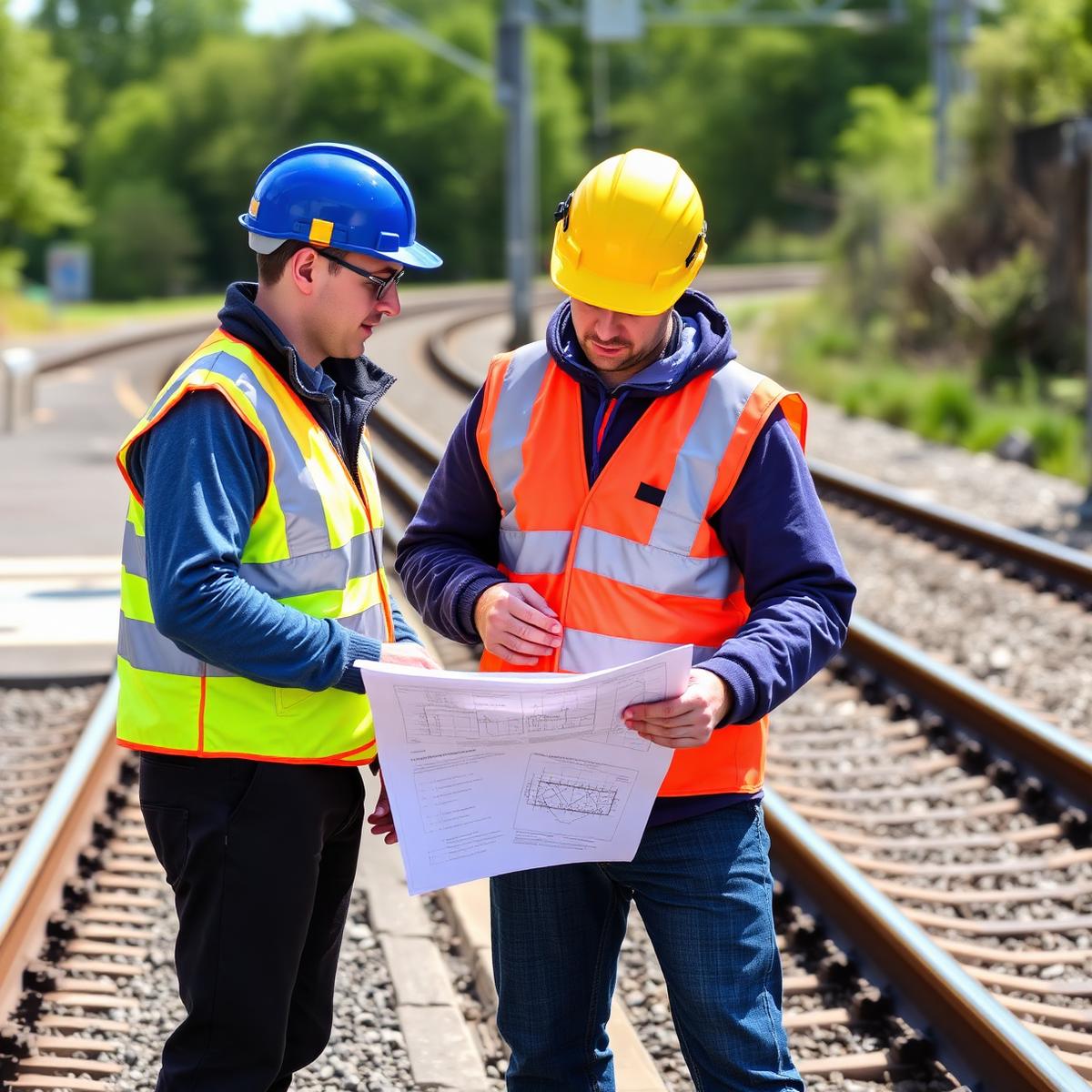 Engenheiros da EcoRail a analisar projeto técnico junto à via férrea