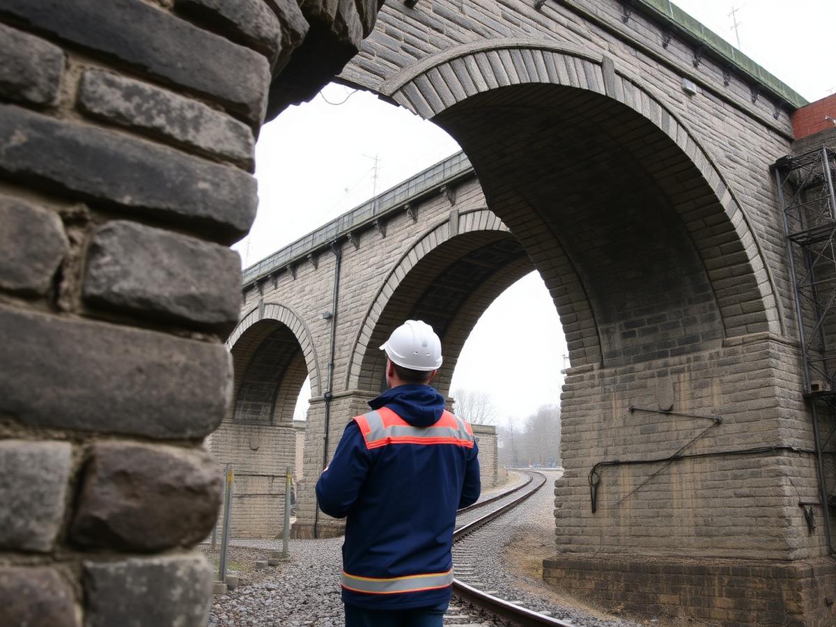 Inspeção estrutural de viaduto ferroviário em arco de pedra